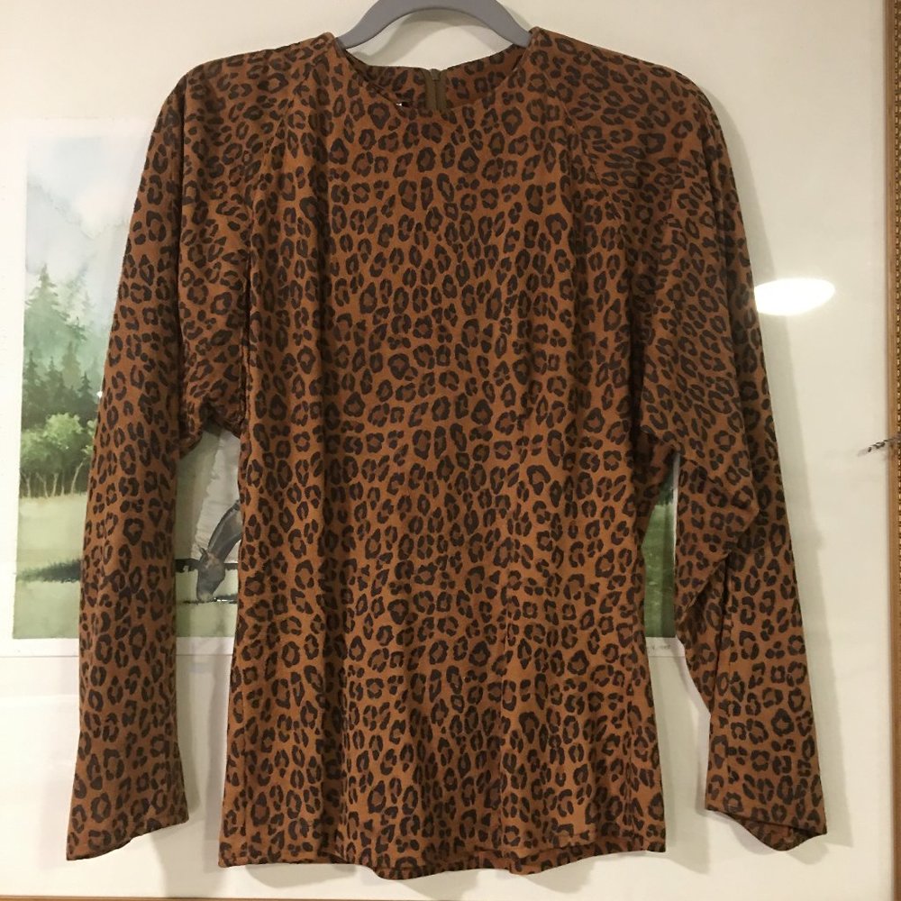 Suede Leopard Vakko USA made leather Blouse 80's